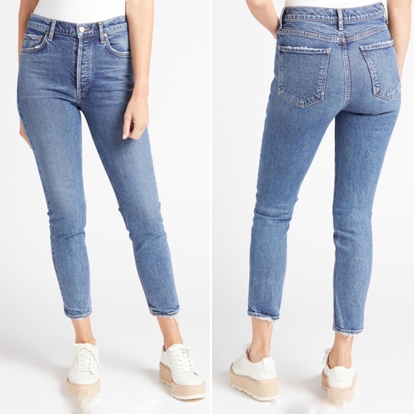 AGOLDE Toni Mid-Rise Straight Leg Jeans Boho Fall Medium Blue Dime Wash Size 28 - Picture 1 of 14